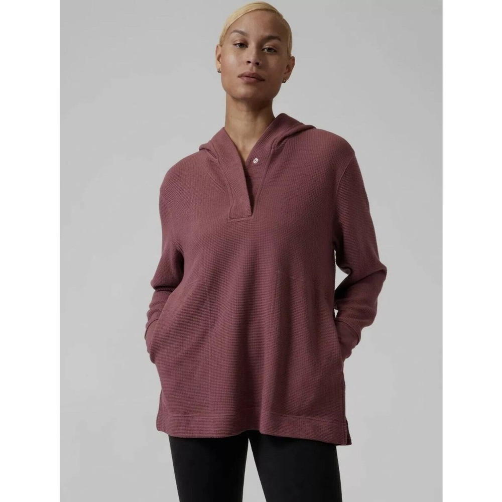 Athleta Size XXS Coaster Luxe Waffle Hoodie Sweatshirt in Tawny Rose Oversized‎